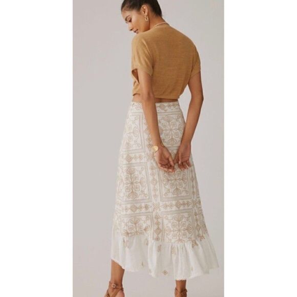 NEW ANTHROPOLOGIE Sz 10 BARE EMBROIDERED HALTER SKIRT IVORY - Picture 4 of 6